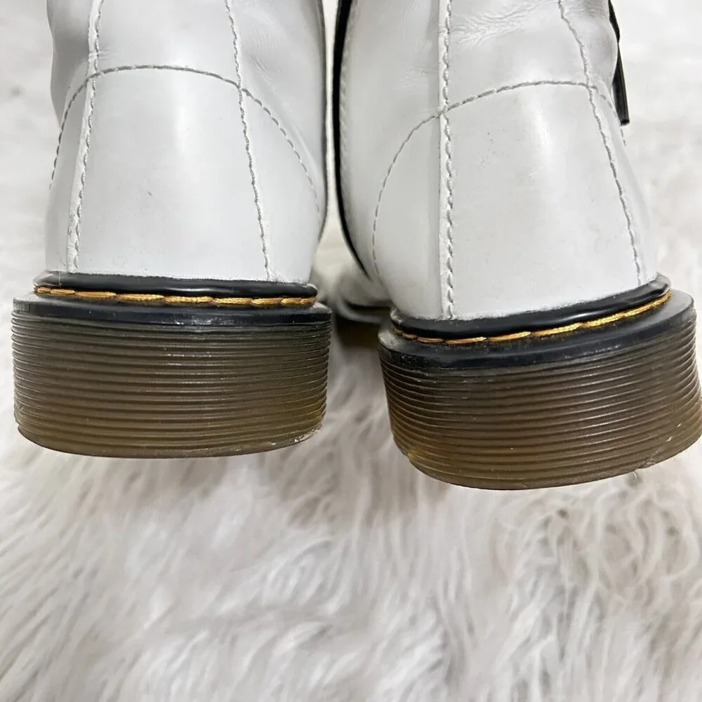 Dr. Martens 1460J Combat Boots Youth Size 3 US White Leather Lace Up‎ Side Zip